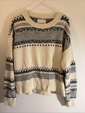 Lucky Brand Cream & Gray Patterned Crewneck Sweater